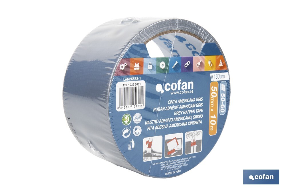 CINTA AMERICANA GRIS 180 MICRAS 50 MM X 50 M (PACK: 1 UDS)