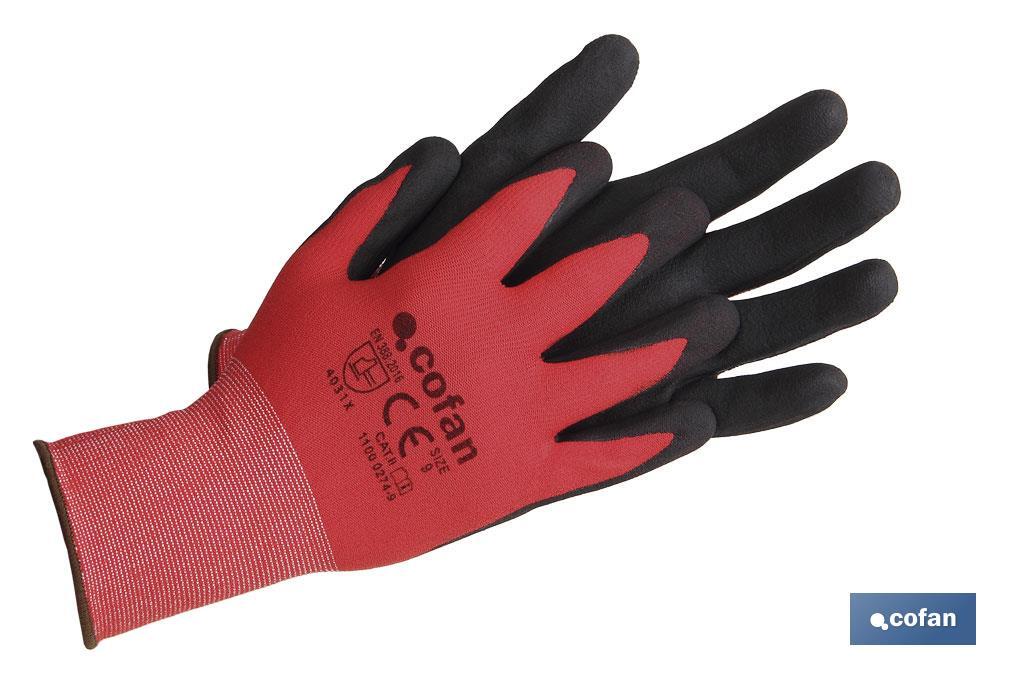 GUANTE IMPREGNADO SANDY COATED ROJO/NEGRO TALLA 9 VENTA UNITARIA