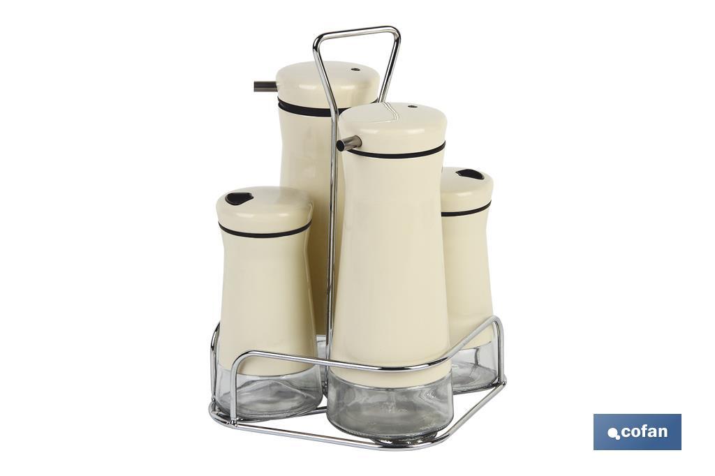 Set de aceiteras de 4 piezas Modelo Aloreña | Capacidad: 2 piezas de 230 ml y 2 piezas 120 ml | Color beige